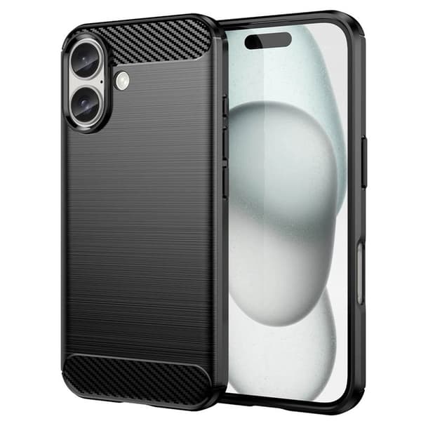 Harjattu TPU kuori Apple iPhone 16 - Musta