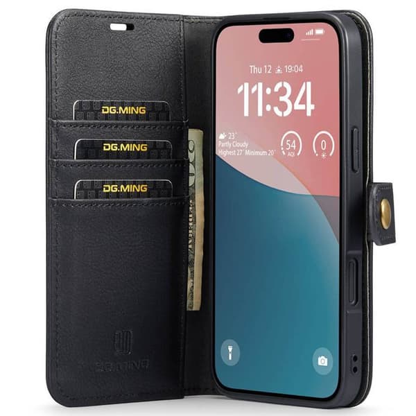 Lompakkokotelo DG-Ming 2i1 Apple iPhone 16 - Musta