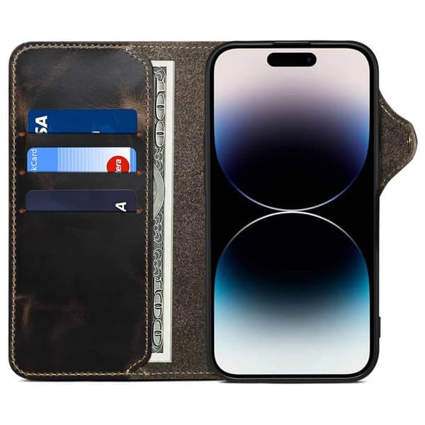 Denior lompakkokotelo nahkaa Apple iPhone 16 - Musta