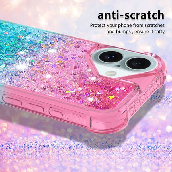 SKALO iPhone 16 Juoksuhiekka Glitter Sydämet TPU kuori - Pinkki-Turkoosi
