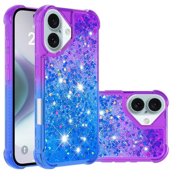 SKALO iPhone 16 Juoksuhiekka Glitter Sydämet TPU kuori - Violetti-Sininen