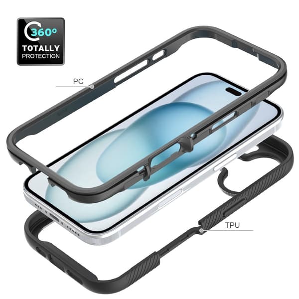 SKALO iPhone 16 Iskunkestävä Clear Hybridi Suojakuori - Violetti
