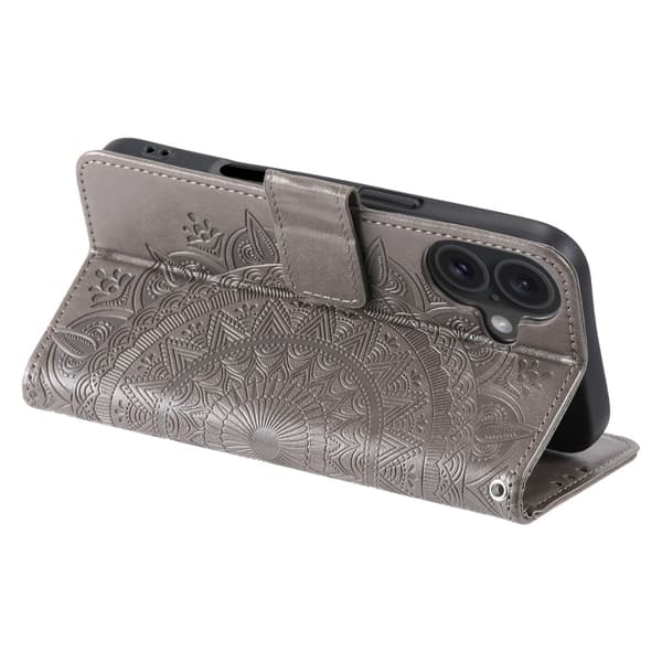 SKALO iPhone 16 Mandala lompakkokotelo - Harmaa