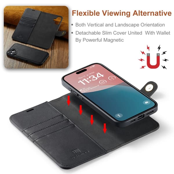 DG MING iPhone 16 2-i-1 Magnet Pungetui - Sort