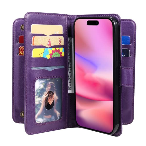 SKALO iPhone 16 10-lokeroa Lompakkokotelo - Violetti