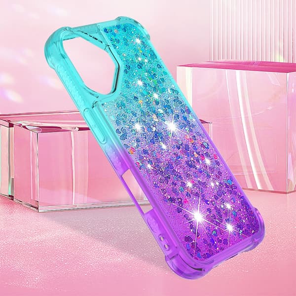 SKALO iPhone 16 Plus Juoksuhiekka Glitter Sydämet TPU kuori - Turkoosi-Violetti