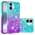 Pikkukuva 2 / 7: SKALO iPhone 16 Plus Juoksuhiekka Glitter Sydämet TPU kuori - Turkoosi-Violetti