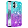 Pikkukuva 1 / 7: SKALO iPhone 16 Plus Juoksuhiekka Glitter Sydämet TPU kuori - Turkoosi-Violetti