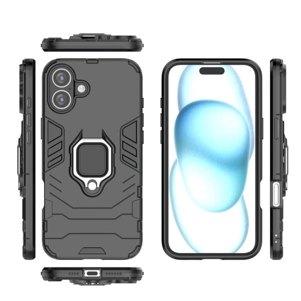 SKALO iPhone 16 Plus Armor Hybrid metal ring cover - Sort