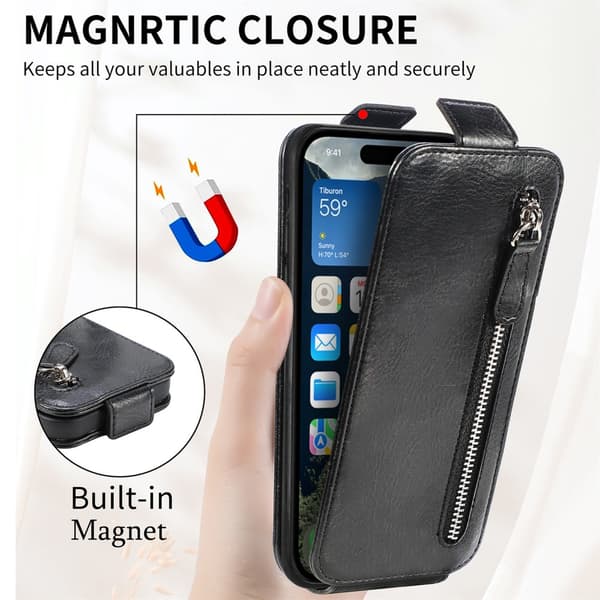 SKALO iPhone 16 Vertical Flip Cover - Sort