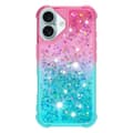 Pikkukuva 3 / 7: SKALO iPhone 16 Plus Juoksuhiekka Glitter Sydämet TPU kuori - Pinkki-Turkoosi