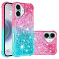 Pikkukuva 2 / 7: SKALO iPhone 16 Plus Juoksuhiekka Glitter Sydämet TPU kuori - Pinkki-Turkoosi