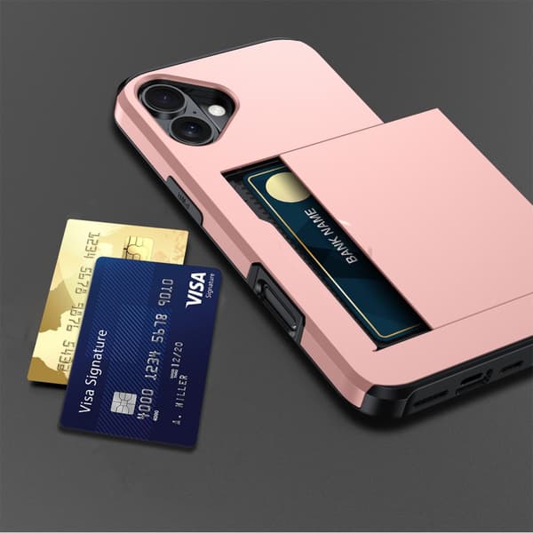 SKALO iPhone 16 Plus Armor Cover kortholder - Rosa guld