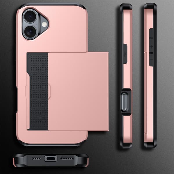 SKALO iPhone 16 Plus Armor Cover kortholder - Rosa guld