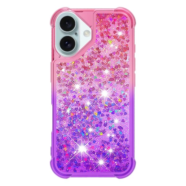 SKALO iPhone 16 Plus Kvicksand Glitter Hjerter TPU Cover - Pink-Lilla