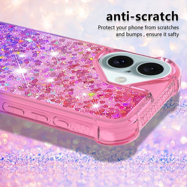 SKALO iPhone 16 Plus Kvicksand Glitter Hjerter TPU Cover - Pink-Lilla