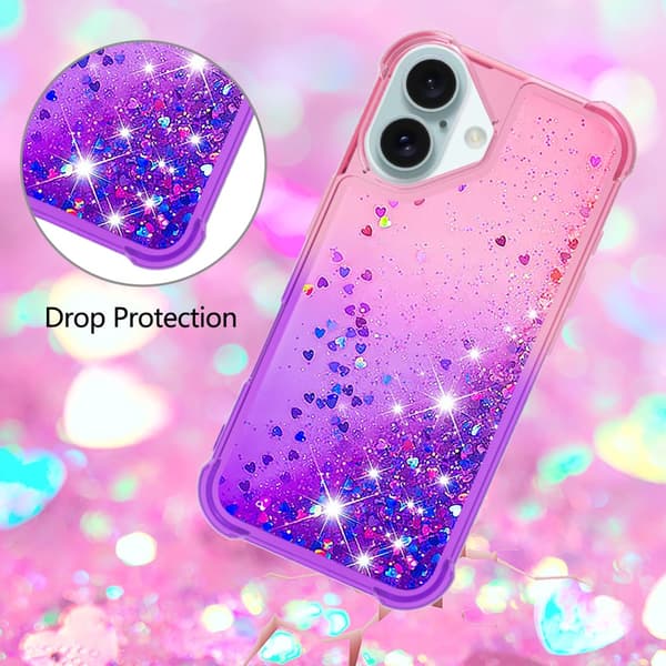 SKALO iPhone 16 Plus Kvicksand Glitter Hjerter TPU Cover - Pink-Lilla