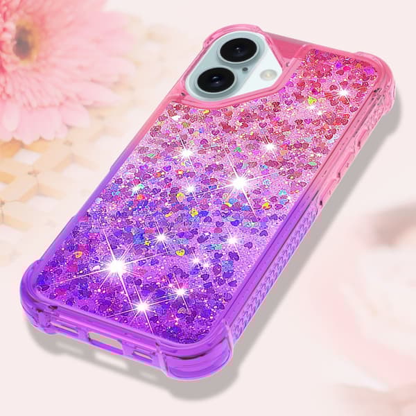 SKALO iPhone 16 Plus Kvicksand Glitter Hjerter TPU Cover - Pink-Lilla