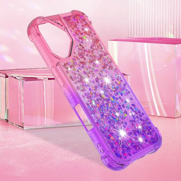 SKALO iPhone 16 Plus Kvicksand Glitter Hjerter TPU Cover - Pink-Lilla