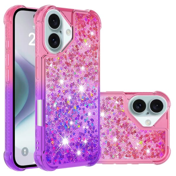 SKALO iPhone 16 Plus Kvicksand Glitter Hjerter TPU Cover - Pink-Lilla