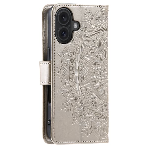 SKALO iPhone 16 Plus Mandala lompakkokotelo - Kulta