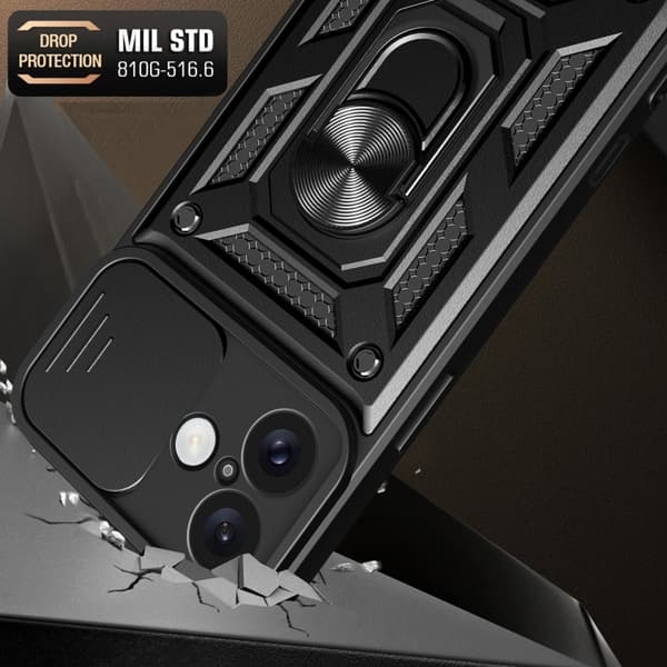 SKALO iPhone 16 Plus Armor Hybrid Metal Ring Camera Slider - Sort