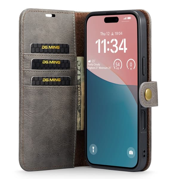 DG MING iPhone 16 Plus 2-i-1 Magnet Plånboksfodral - Grå