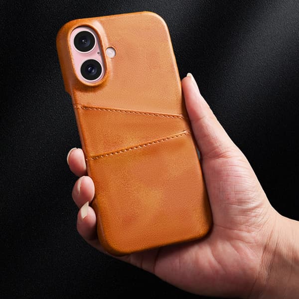 SKALO iPhone 16 Plus PU-læder Kortholder Cover - Brun