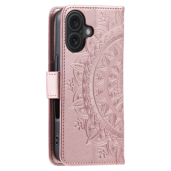 SKALO iPhone 16 Plus Mandala Flip Cover - Rosa guld