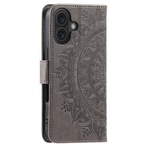SKALO iPhone 16 Plus Mandala Flip Cover - Grå