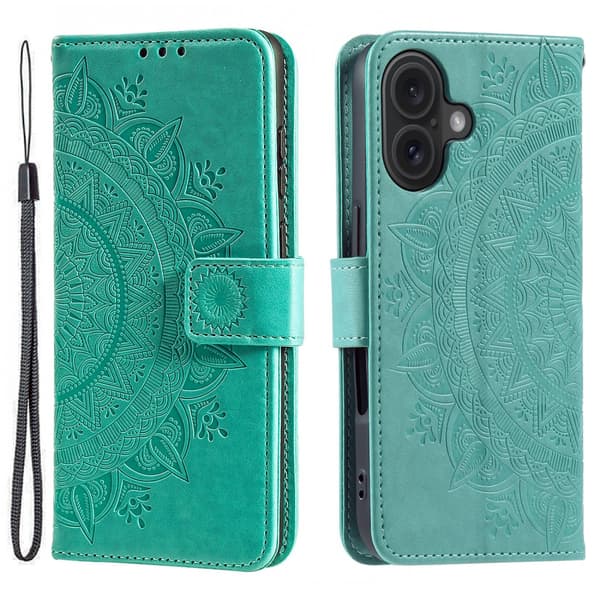 SKALO iPhone 16 Plus Mandala Flip Cover - Turkis
