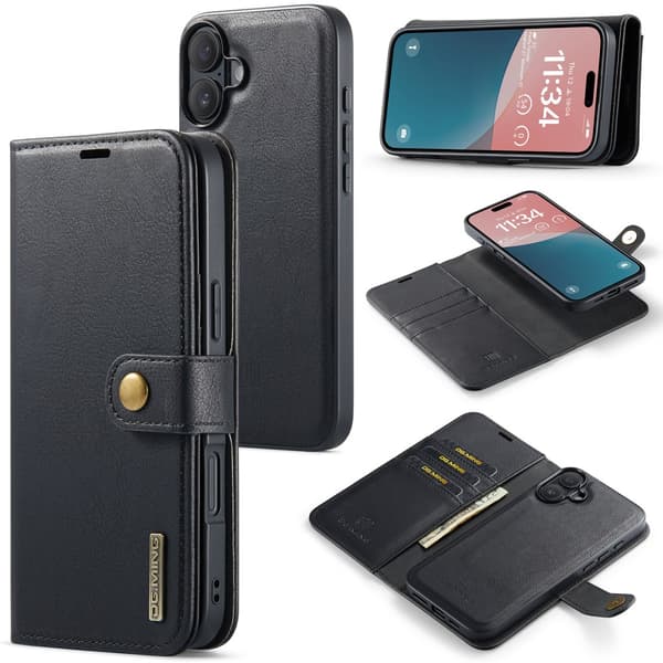 DG MING iPhone 16 Plus 2-i-1 Magnet Plånboksfodral - Svart