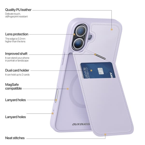 DUX DUCIS iPhone 16 Plus Rafi II Series Cover med Kortholder - Lilla