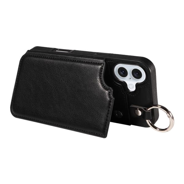 SKALO iPhone 16 Plus PU-Læder Kortholder Ring Cover - Sort