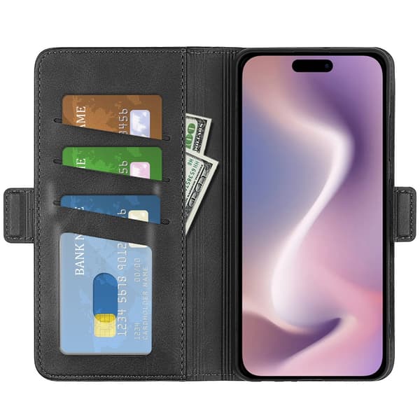 SKALO iPhone 16 Plus Premium Wallet Lompakkokotelo - Musta