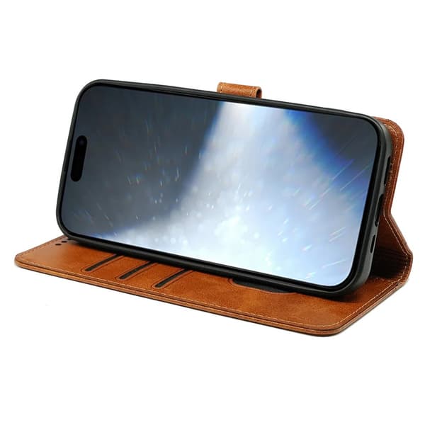 SKALO iPhone 16 Plus Flip Cover m. pung i PU-læder - Brun