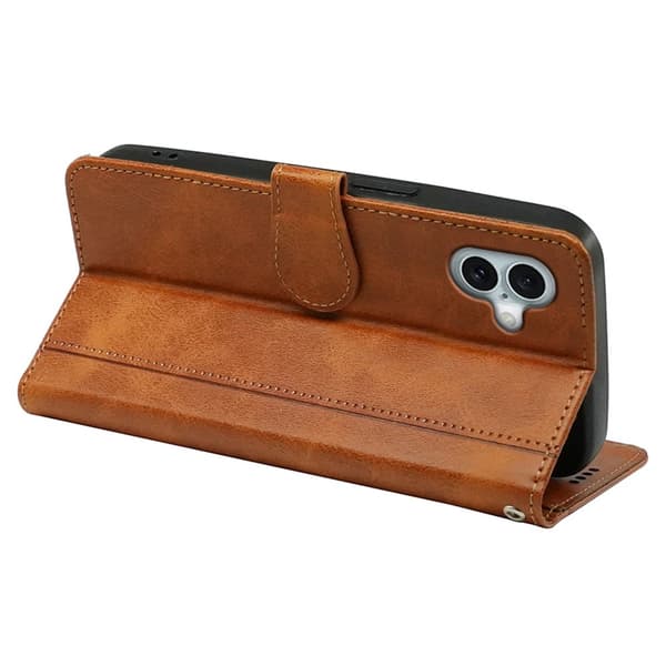 SKALO iPhone 16 Plus Flip Cover m. pung i PU-læder - Brun