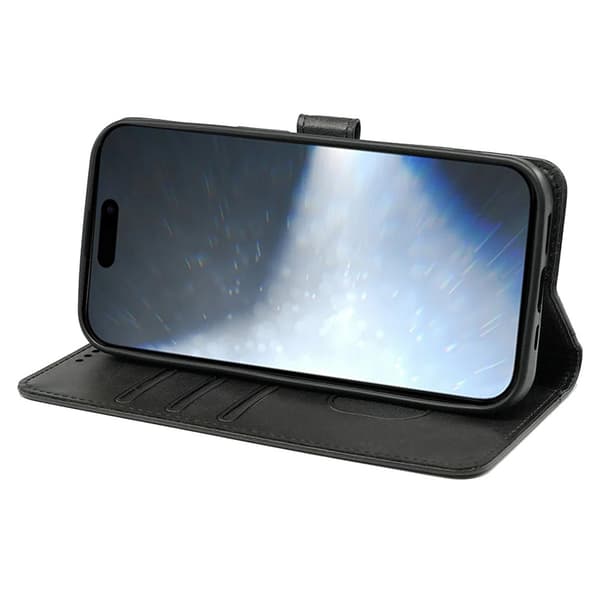 SKALO iPhone 16 Plus Flip Cover m. pung i PU-læder - Sort