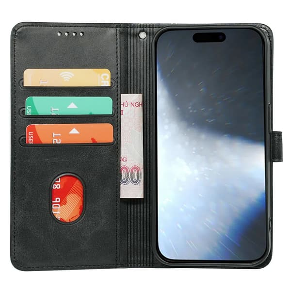 SKALO iPhone 16 Plus Flip Cover m. pung i PU-læder - Sort