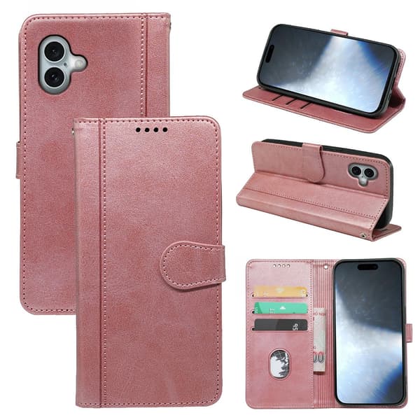 SKALO iPhone 16 Plus Plånboksfodral i PU-Läder - Roséguld