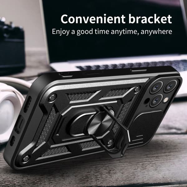SKALO iPhone 16 Pro Armor Hybrid Metal Ring Camera Slider - Sort
