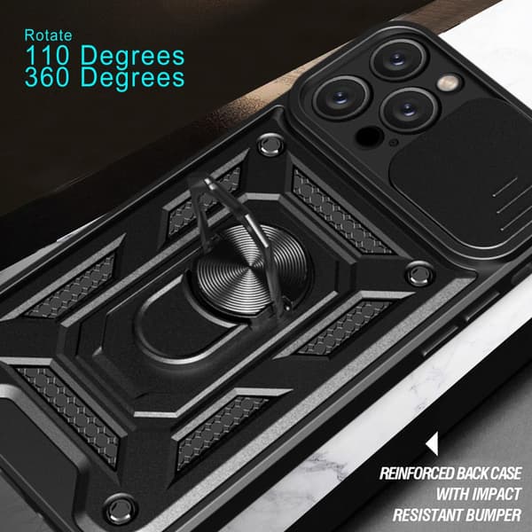 SKALO iPhone 16 Pro Armor Hybrid Metal Ring Camera Slider - Sort