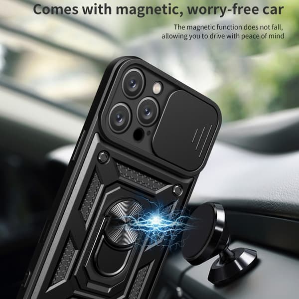 SKALO iPhone 16 Pro Armor Hybrid Metal Ring Camera Slider - Sort