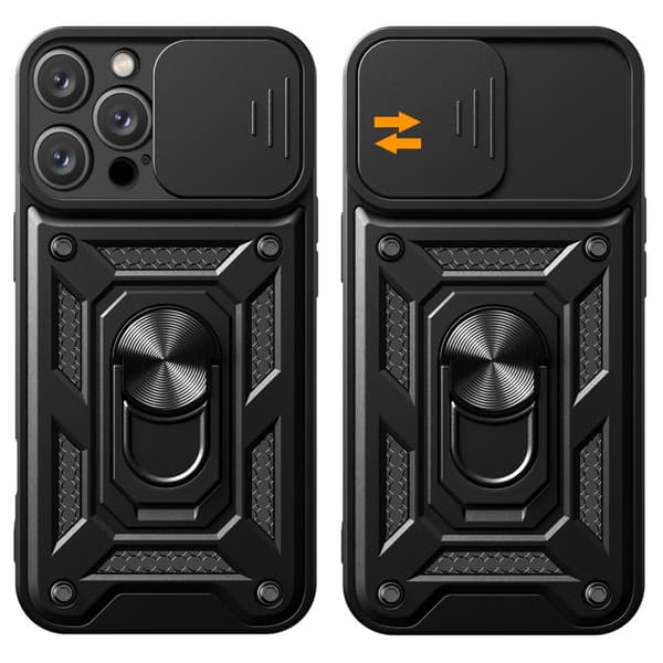 SKALO iPhone 16 Pro Armor Hybrid Metal Ring Camera Slider - Sort