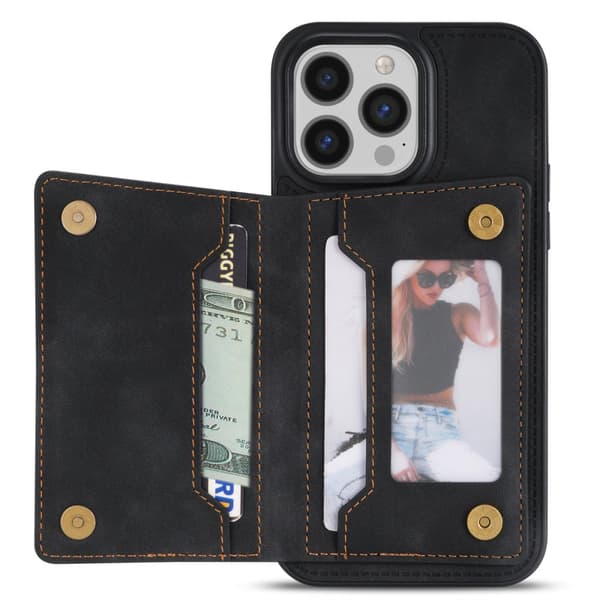 SKALO iPhone 16 Pro PU-læder Cover med Pung - Sort