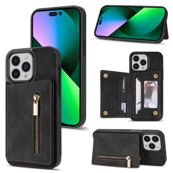 SKALO iPhone 16 Pro PU-læder Cover med Pung - Sort