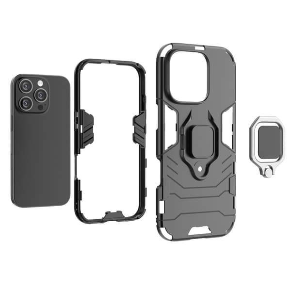 SKALO iPhone 16 Pro Armor Hybrid metal ring cover - Sort