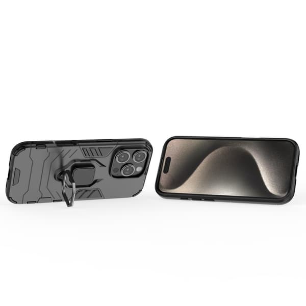 SKALO iPhone 16 Pro Armor Hybrid metal ring cover - Sort