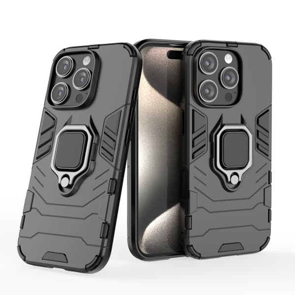 SKALO iPhone 16 Pro Armor Hybrid metal ring cover - Sort