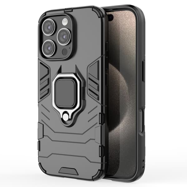 SKALO iPhone 16 Pro Armor Hybrid metal ring cover - Sort